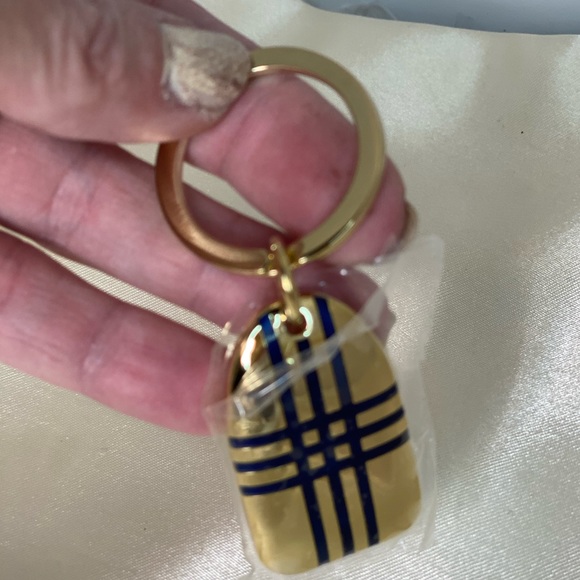 NEW BURBERRY Gold/Blue Enamel Check Key FOB/Key Chain🔥Textured🔥sealed🔥Great🎁 - Picture 5 of 13